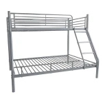 Double metal bunk bed with a 140 x 190 and a 90 x 190 bed. Sleeps 3. Comes with ladder and fall protection.