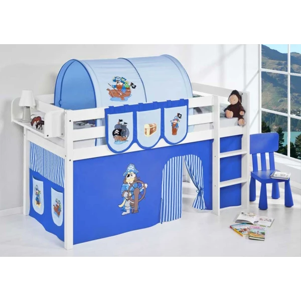 semi high bed with curtains