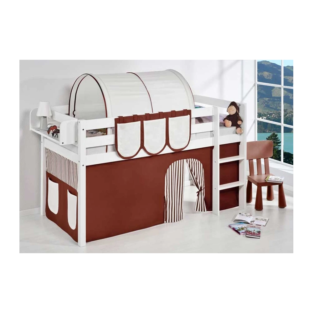 semi high bed with curtains