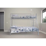 Double metal bunk bed with a 140 x 190 and a 90 x 190 bed. Sleeps 3. Comes with ladder and fall protection.