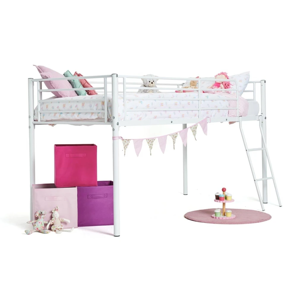 CAMA SEMI ALTA METÁLICA PETER CON CORTINAS