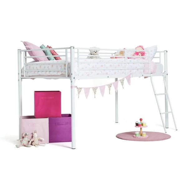 CAMA SEMI ALTA METÁLICA PETER CON CORTINAS