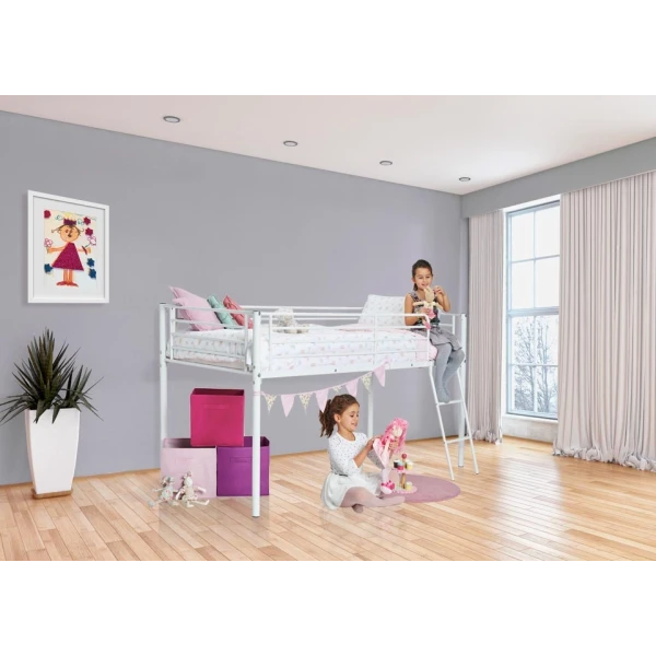 CAMA SEMI ALTA METÁLICA PETER CON CORTINAS