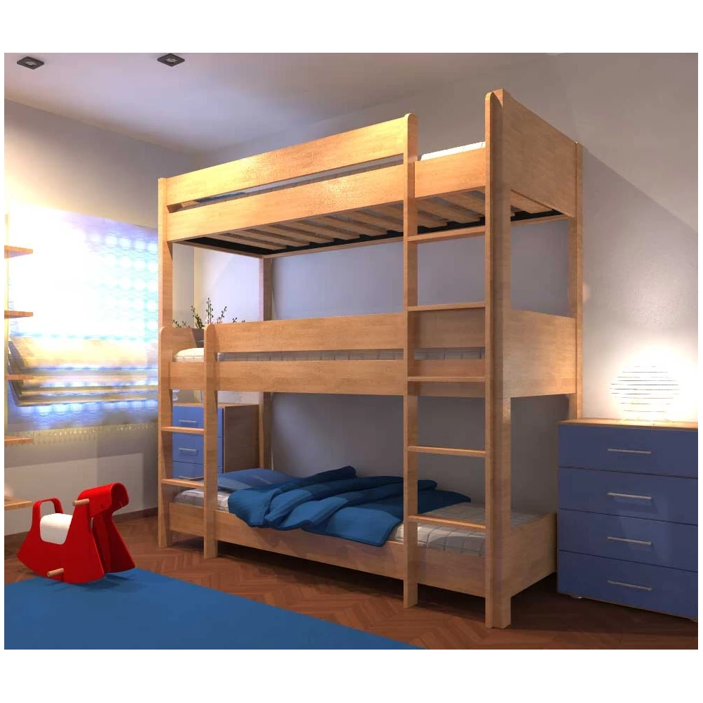 wooden triple bunk bed