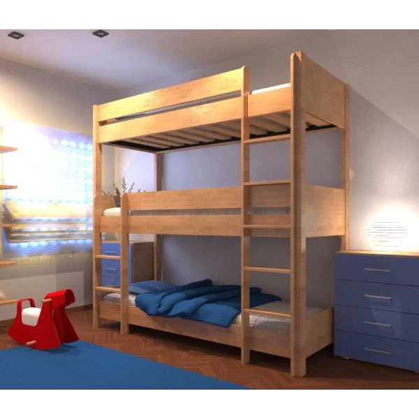 wooden triple bunk bed