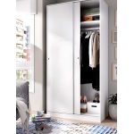 Wardrobe closet measuring 100 x 50 with shelf and hanging rod. Sliding doors to save space.