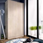 Wardrobe closet measuring 100 x 50 with shelf and hanging rod. Sliding doors to save space.