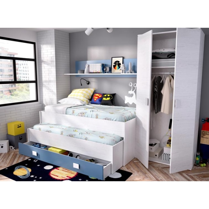 compact bed with trundle and drawer