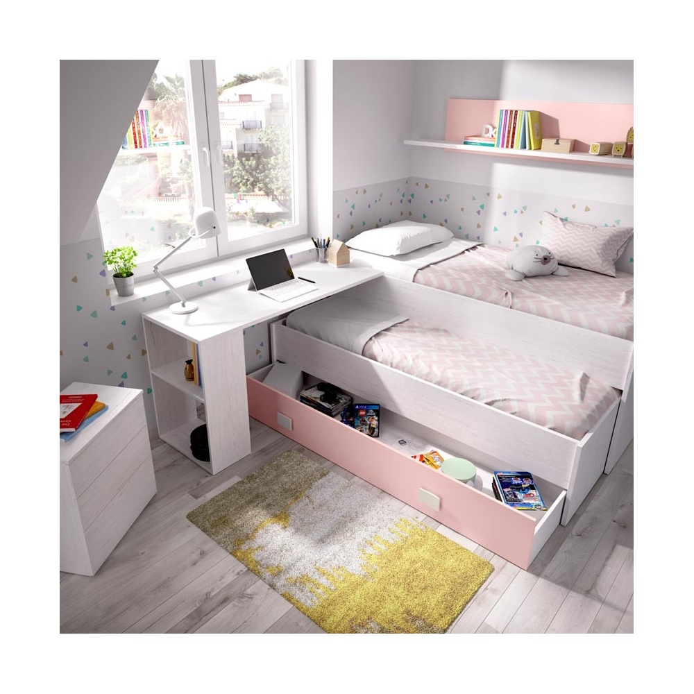 compact bed with trundle and drawer