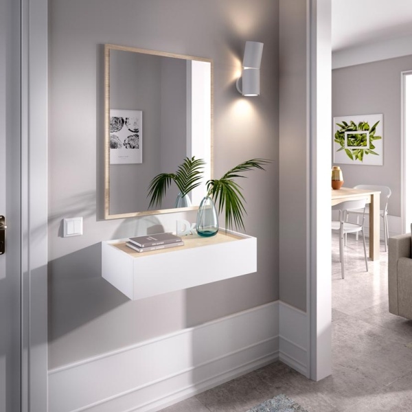 compact mirror entryway with drawer