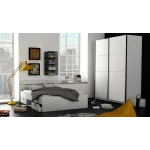 Double bed with headboard, lower drawers and shelf. 140 x 190 cm. Modern and functional bed.