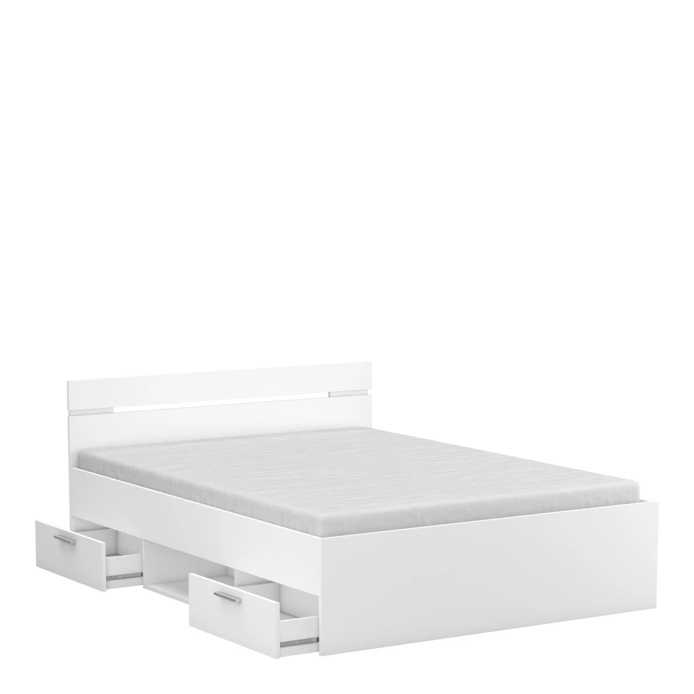 Double bed with headboard, lower drawers and shelf. 140 x 190 cm. Modern and functional bed.