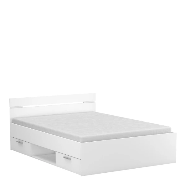 Double bed with headboard, lower drawers and shelf. 140 x 190 cm. Modern and functional bed.
