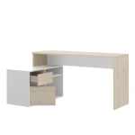 L-shaped desk with drawers and shelves