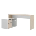 L-shaped desk with drawers and shelves
