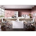 L-shaped desk with drawers and shelves