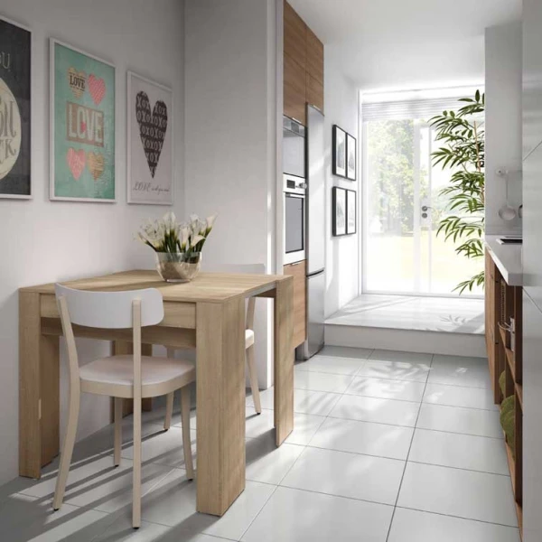 Adaptable table with 5 positions. Up to 10 diners. Extendable table for guests. Practical and functional.