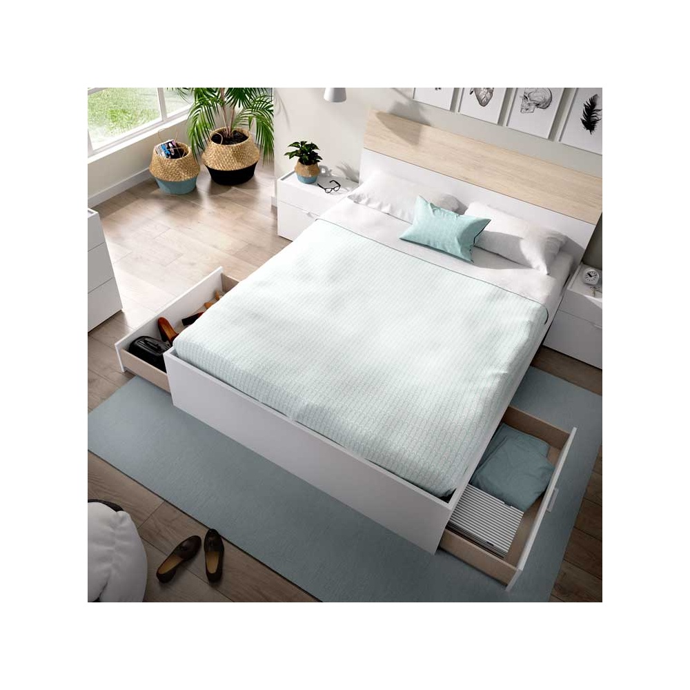 CAMA MATRIMONIAL BLANCA CON CAJONES  SIRACUSA