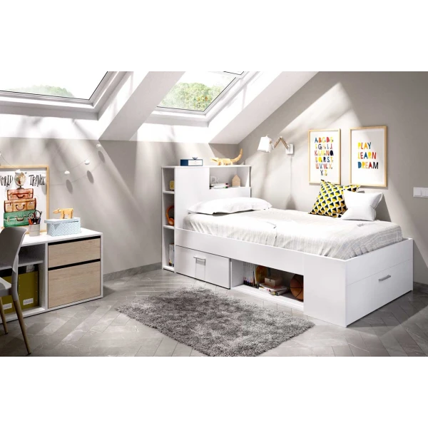 CAMA CON CAJONES Y ESTANTES MEMORY