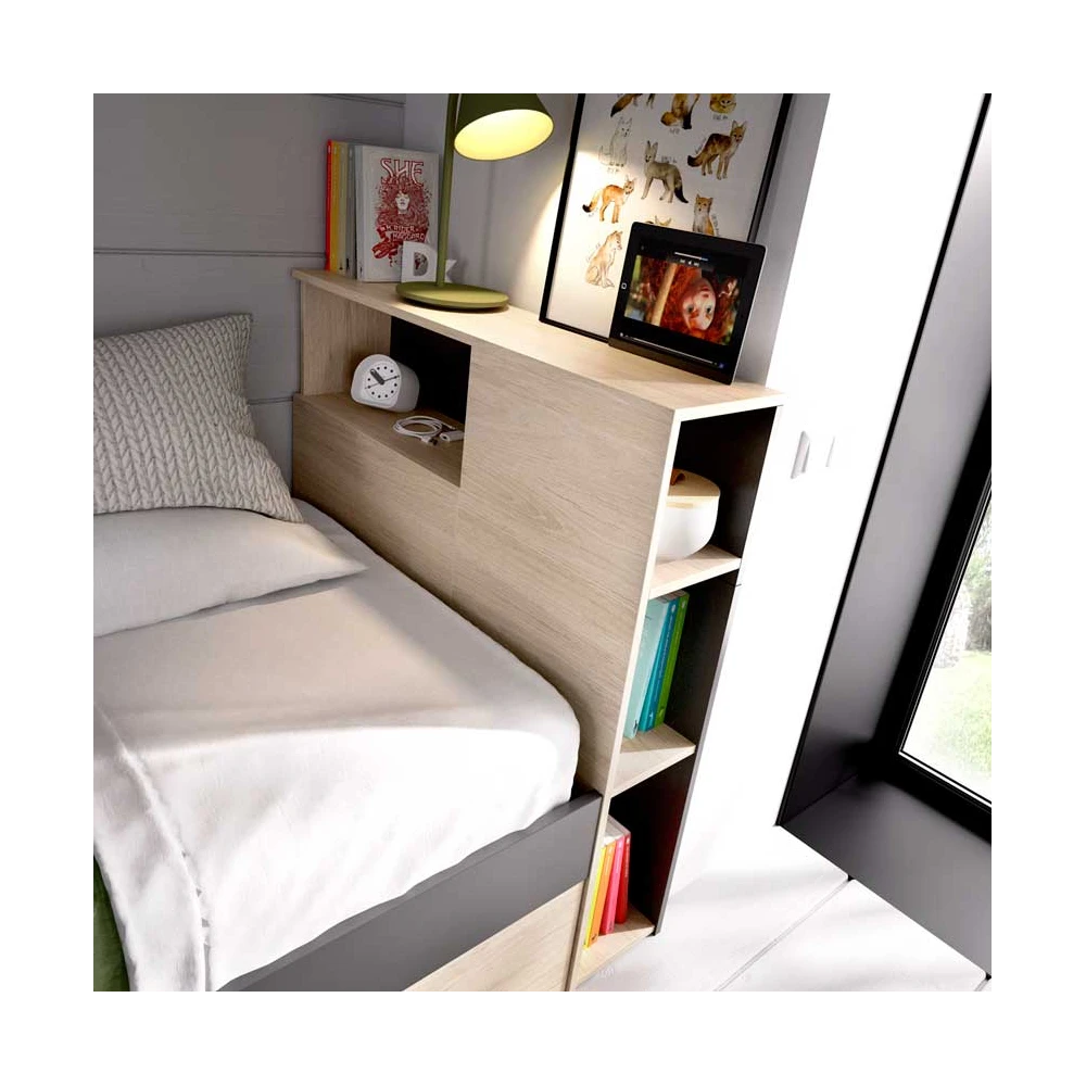 CAMA CON CAJONES Y ESTANTES MEMORY