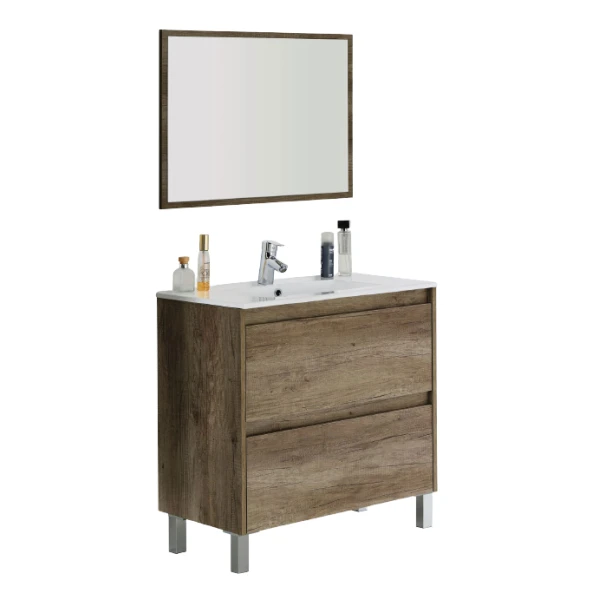 MUEBLE DE BAÑO CON ESPEJO DREVO 2 CAJONES