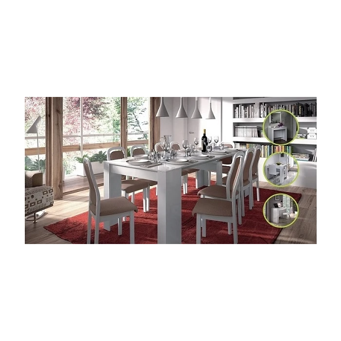 Adaptable table with 5 positions. Up to 10 diners. Extendable table for guests. Practical and functional.