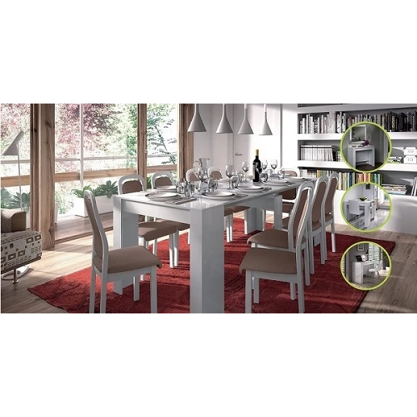 Adaptable table with 5 positions. Up to 10 diners. Extendable table for guests. Practical and functional.
