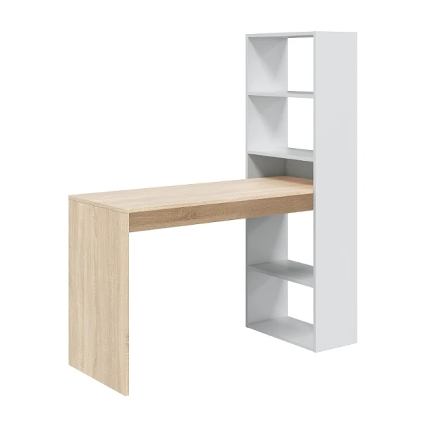 Desk with vertical bookshelf featuring 5 shelves