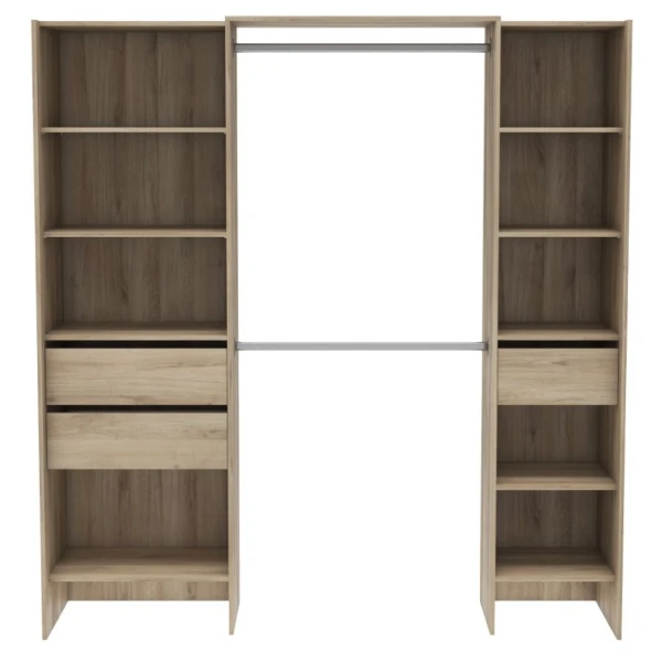 Open wardrobe measuring 192 x 50 cm with 2 bars, 3 drawers, and 9 shelves. Great storage capacity