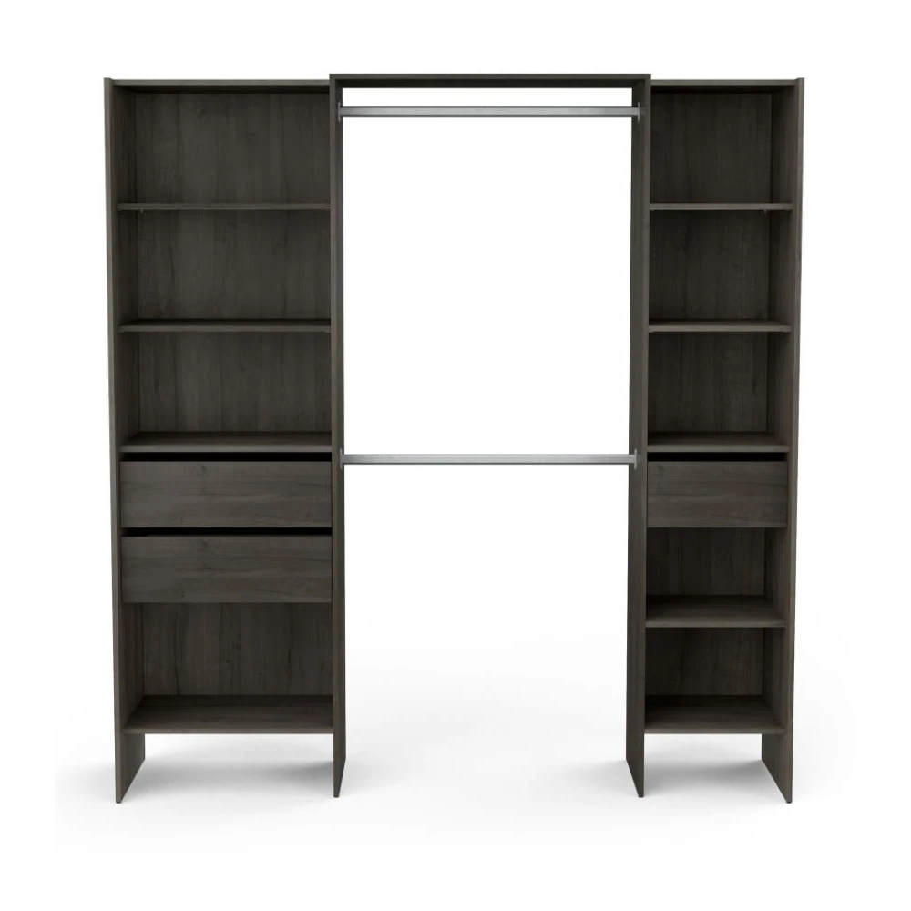 Open wardrobe measuring 192 x 50 cm with 2 bars, 3 drawers, and 9 shelves. Great storage capacity