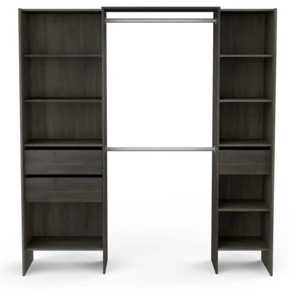 Open wardrobe measuring 192 x 50 cm with 2 bars, 3 drawers, and 9 shelves. Great storage capacity