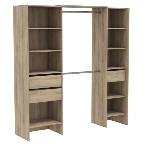 Open wardrobe measuring 192 x 50 cm with 2 bars, 3 drawers, and 9 shelves. Great storage capacity