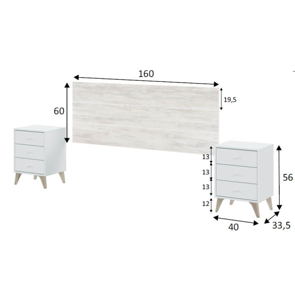Headboard and 2 nightstands