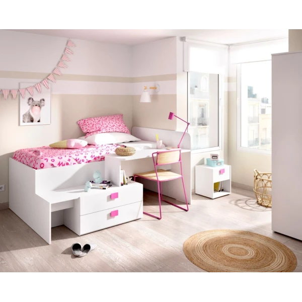 CAMA COMPACTA JUVENIL CON ESCRITORIO Y CAJONES DALILA