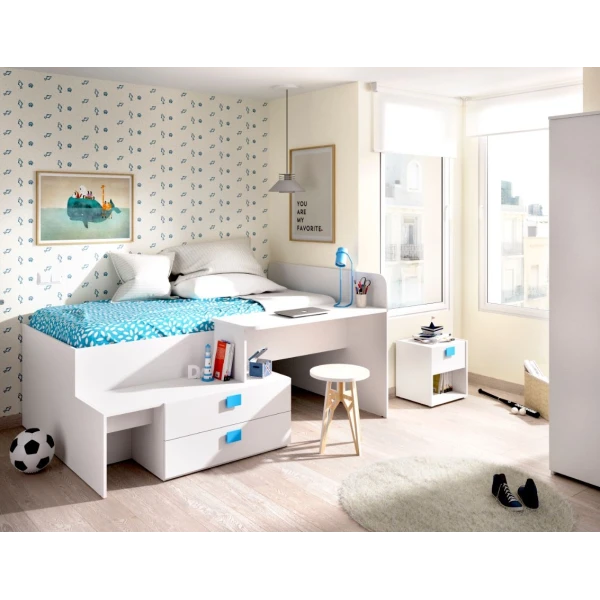 CAMA COMPACTA JUVENIL CON ESCRITORIO Y CAJONES DALILA