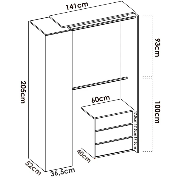VESTIDOR SEMI ABIERTO CON CORTINA Y CAJONERA PRIVÉ