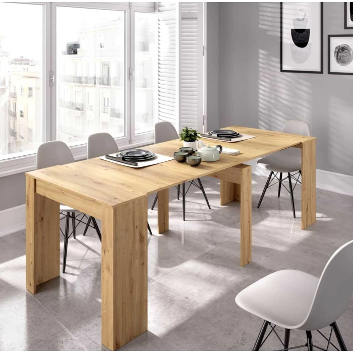 Extendable table with 5 positions. Adaptable table. From desk to dining table for 2 to 10 guests. Easy storage. Ideal for guests