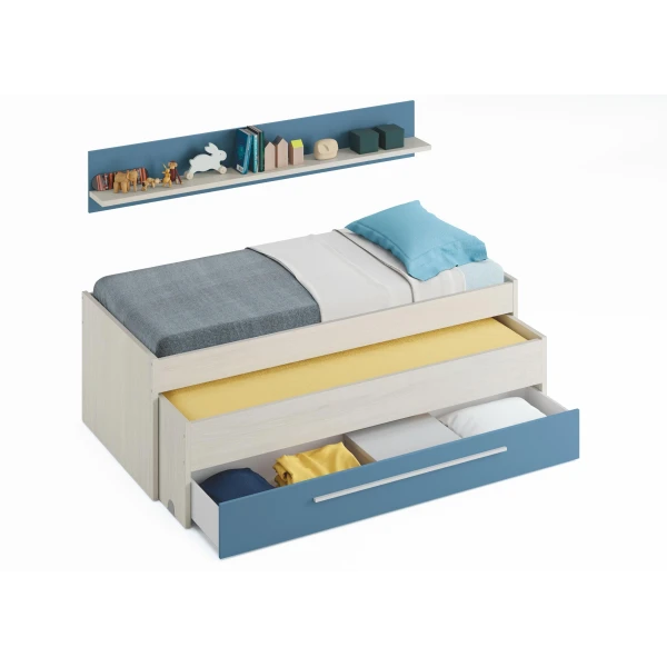 CAMA JUVENIL DOBLE CON CAJÓN Y ESTANTE TRITON