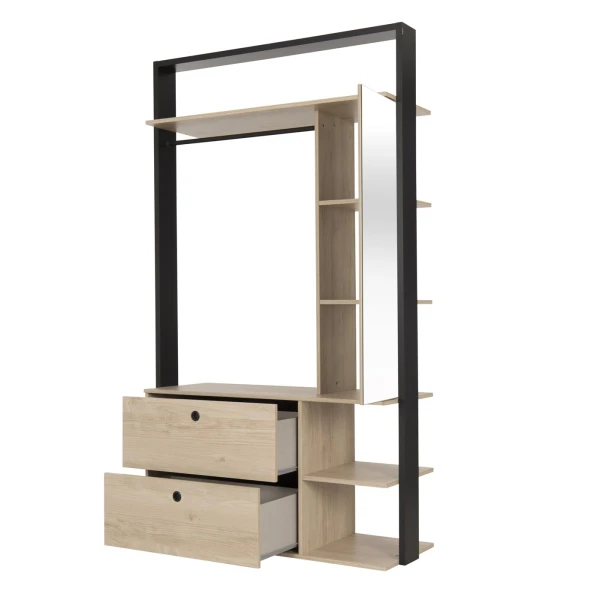 Open wardrobe with mirror