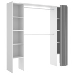 Open wardrobe with 2 columns and curtain. 2 hanging bars. 10 shelves. Adjustable size.