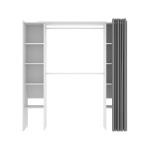 Open wardrobe with 2 columns and curtain. 2 hanging bars. 10 shelves. Adjustable size.