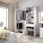 Open wardrobe with 2 bars, drawer and 4 shelves. Open wardrobe adjustable in size.