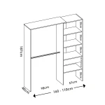 Open wardrobe with 2 bars, drawer and 4 shelves. Open wardrobe adjustable in size.