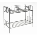 Practical and durable metal bunk bed. Divisible into 2 single beds. Ladder included. Full railing.