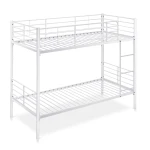 Practical and durable metal bunk bed. Divisible into 2 single beds. Ladder included. Full railing.