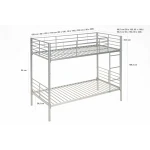 Practical and durable metal bunk bed. Divisible into 2 single beds. Ladder included. Full railing.