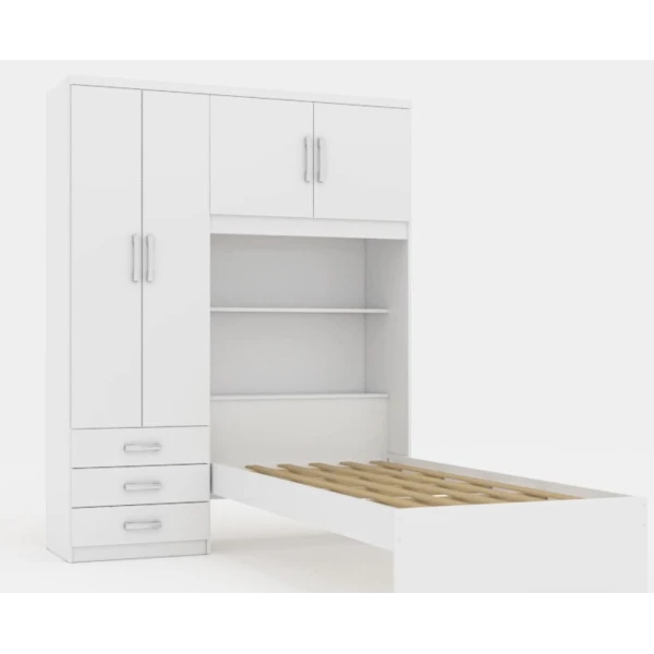 Bed with mattress and wardrobe