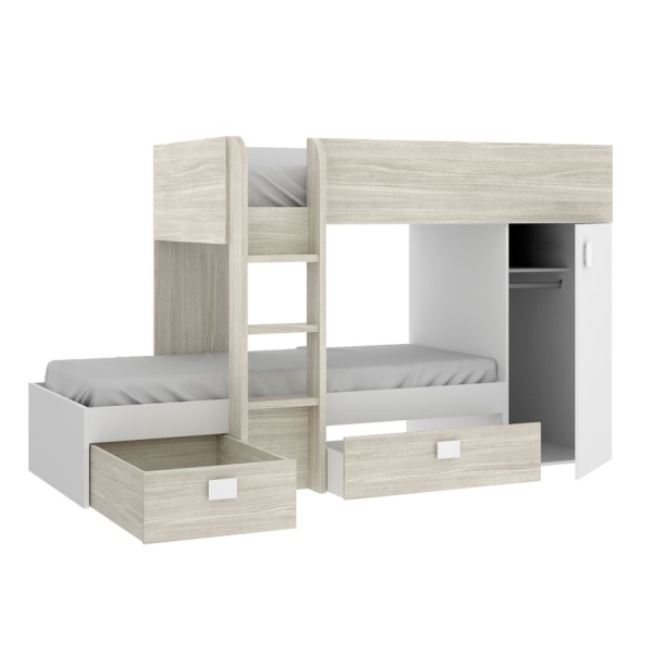 bunk bed with drawers and wardrobe