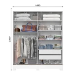 Bayron wardrobe with drawers, spacious interior, shelves and hanging rail