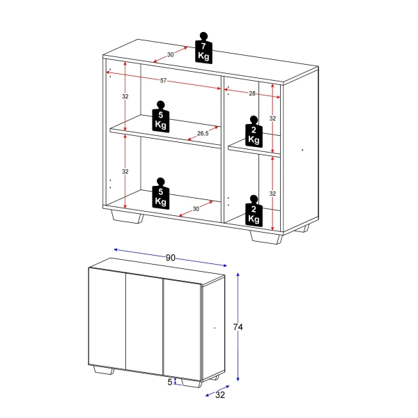 Sideboard dimensions 90 cm